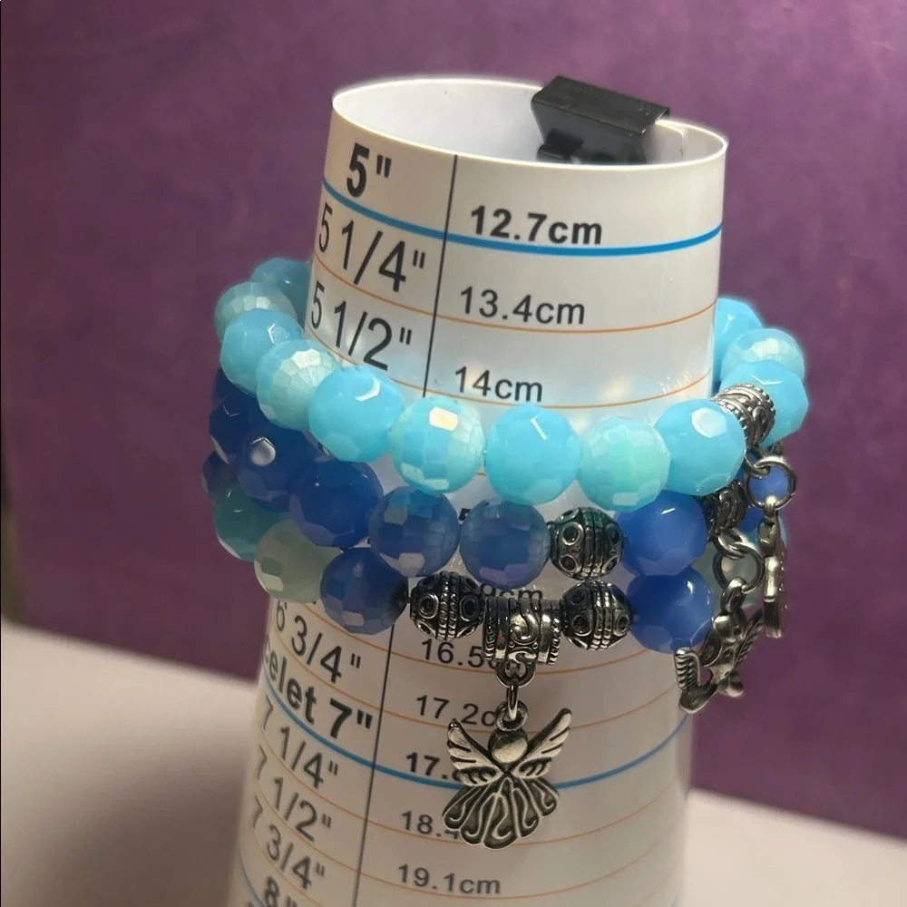 Chic Blues & Silver Angel Charm Bracelet Set